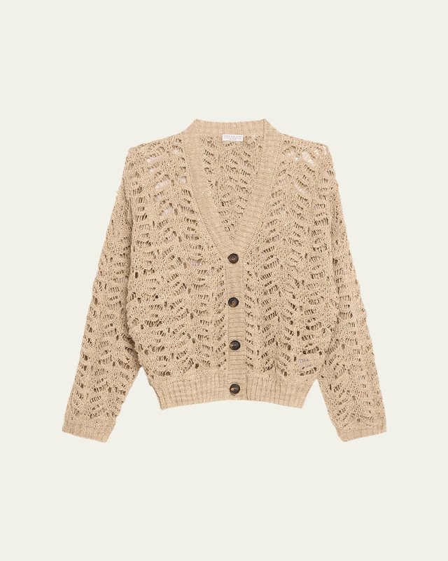 Paillette Lace Knit V-Neck Cardigan
